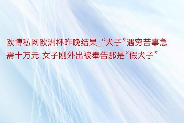 欧博私网欧洲杯昨晚结果_“犬子”遇穷苦事急需十万元 女子刚外出被奉告那是“假犬子”