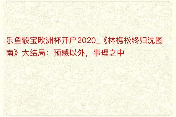 乐鱼骰宝欧洲杯开户2020_《林樵松终归沈图南》大结局：预感以外，事理之中