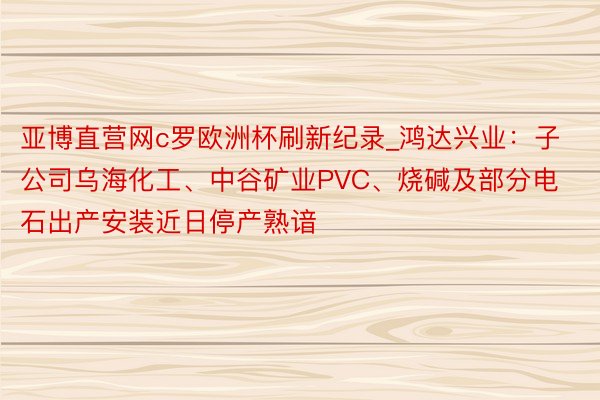 亚博直营网c罗欧洲杯刷新纪录_鸿达兴业：子公司乌海化工、中谷矿业PVC、烧碱及部分电石出产安装近日停产熟谙